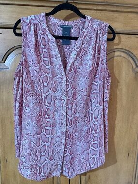 Chelsea & Theodore Pink Snake Print Sleeveless Blouse- L